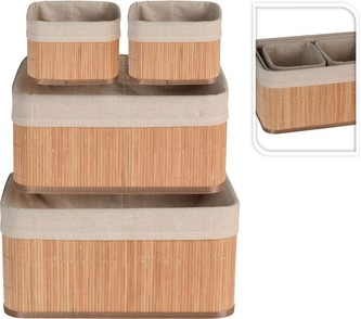 Úložné košíky sada 4 ks bambus / textil přírodní