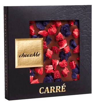 Mléčná čokoláda s kandovanými lístky fialek a jahodami