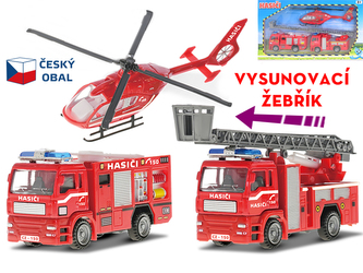 Sada auta hasiči CZ kov 12-18cm volný chod 3ks v krabičce