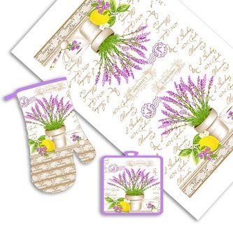 KUCHYŇSKÝ SET LEVANDULE-UTĚRKA, CHŇAPKA, PODLOŽKA