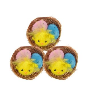 KUŘE V HNÍZDĚ S BAREVNÝMI VEJCI 3 KS, 5 CM