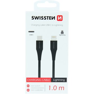 SWISSTEN kabel USB-C / Lightning 1,0 M černý