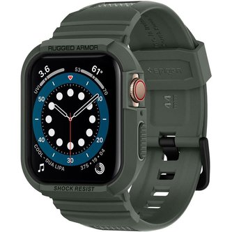 Spigen Rugged Armor Pro kryt s řemínkem Apple Watch 7/6/SE/5/4 44/45 mm zelený