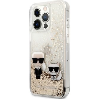 Karl Lagerfeld Liquid Glitter Karl and Choupette Cover iPhone 13 Pro Max zlatý