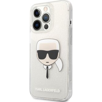Karl Lagerfeld TPU Full Glitter Karl Head Cover iPhone 13 Pro stříbrný
