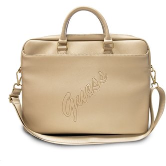 Guess PU Saffiano Vintage Script brašna pro 15/16" Macbook/notebook zlatá