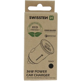 SWISSTEN CL adaptér PD USB-C + QUICK CHARGE 3.0 36W černý (ECO Balení)