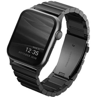 UNIQ Strova článkový ocelový řemínek Apple Watch 45/44/42 mm černý