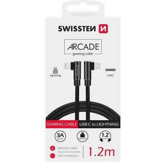 SWISSTEN Arcade Textile kabel USB-C / Lightning 1,2 M černý SWISSTEN Arcade Textile kabel USB-C / Lightning 1,2 M černý