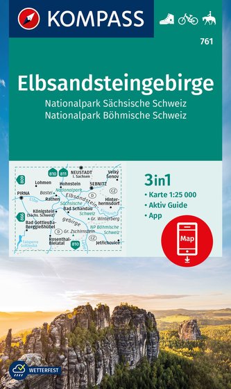 KOMPASS Wanderkarte 761 Elbsandsteingebirge, Nationalpark Sächsische Schweiz, Nationalpark Böhmische Schweiz 1:25000