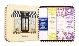 Institut Karité IKP Shop krém na ruce Shea Hand Cream Jasmine 30 ml + krém na ruce Light Hand Cream Rose Mademoiselle 30 ml + krém na ruce Light Hand Cream Lavender & Shea 30 ml + krém na ruce Shea Hand Cream Milk Cream 30 ml + plechová krabička