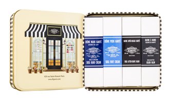 Institut Karité IKP Shop Men balzám po holení Men Shea After-Shave Balm 30 ml + balzám na vousy Men Shea Butter Beard Balm 30 ml + krém na nohy Shea Foot Cream 30 ml + krém na ruce Shea Hand Cream Milk Cream 30 ml + plechová krabička