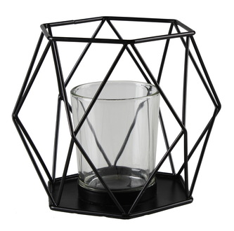 Kovový dekorační svícen na čajovou svíčku SERA černá 13x11,5x11 cm Mybesthome