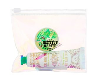 Institut Karité Shea Hand Cream krém na ruce Shea Hand Cream Cherry Blossom 30 ml + tělové máslo Pure Shea Butter Jungle Paradise 10 ml + kosmetická taštička