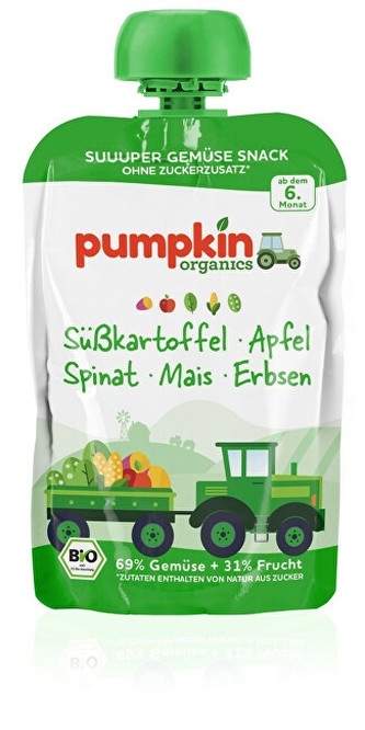Pumpkin Organics Zeleninové pyré z batátu, špenátu, kukuřice, hrášku a jablka BIO 100 g