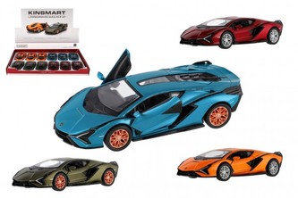 Auto Kinsmart Lamborghini  Sián FKP 37 kov/plast 13cm 4 barvy na zpětné natažení 12ks v boxu