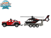Kids Globe Traffic auto terénní 13cm kov na zpětný chod s přívěsem + helikoptéra 20cm v krabičce