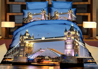 Povlečení  3D NIGHT TOWER BRIDGE francouzské povlečení, 1x 200x220 cm, 2x povlak 70x80 cm + dárek  MyBestHome