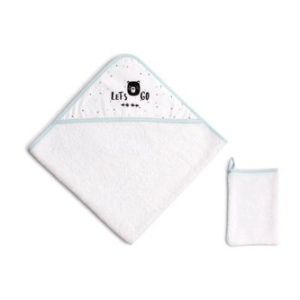 FUNNABABY Set Osuška s kapucí + žínka Lets Go Mint