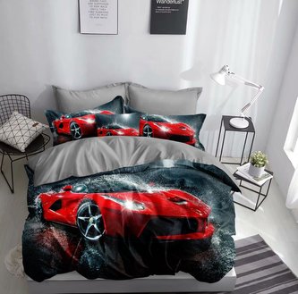 Povlečení RED CAR 3D 1x 140x200 cm, 2x povlak 70x80 cm MyBestHome