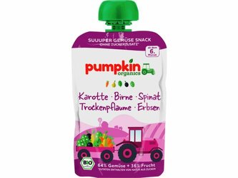 Pumpkin Organics Zeleninové pyré z mrkve, špenátu, hrášku s hruškou, sušených švestek BIO 100 g