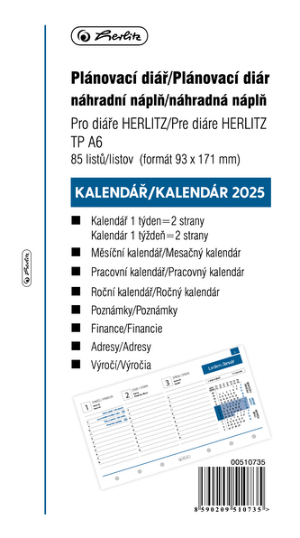 Herlitz - Náplň do kroužkového diáře A6 - 2025