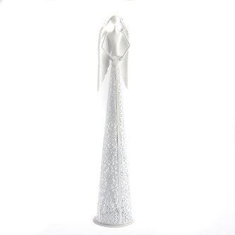 Bílý kovový anděl s krajkovanou sukní pro čajovou svíčku - se srdcem 0/8