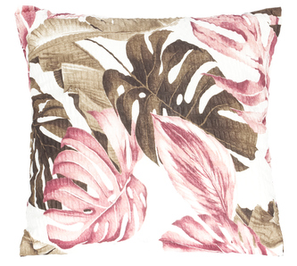 Povláček krepový - monstera - růžová, khaki - 40x40cm