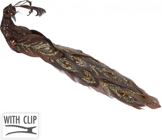 Hnědý páv na klipu 9x24x6 cm