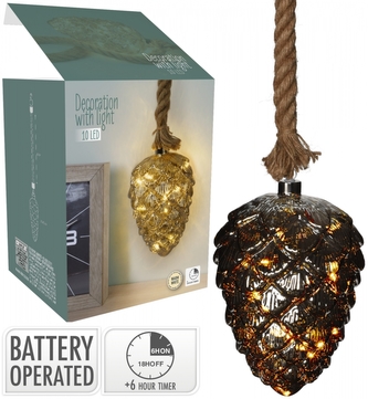 LED skleněná dekorace - šiška 16,5x12 cm hnědá