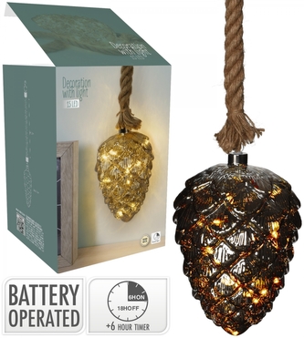 LED skleněná dekorace - šiška 22,5x15 cm hnědá