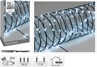 Dekorativní osvětlení 120 LED, 9 m studená bílá, měkký drát