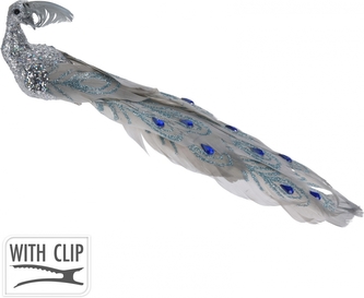 Stříbrný páv na klipu 9x24x6 cm