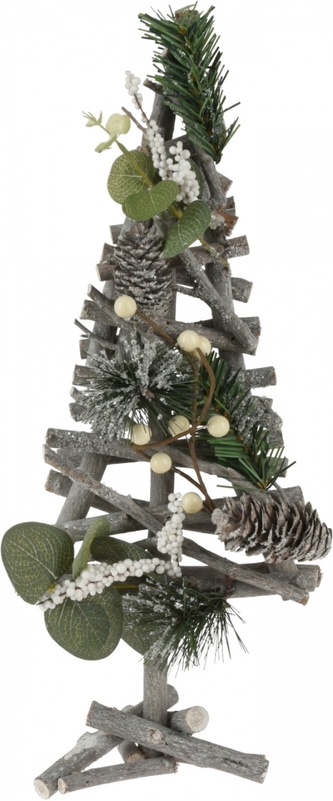 Vánoční stromeček z dřívek, zdobený bílý 40 cm