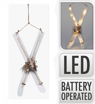 Dekorace lyže na zavěšení s LED osvětlením 42x15,5x4,5 cm, bílé