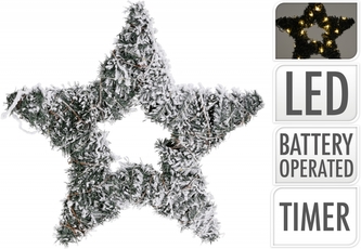 Svítící ratanová hvězda s umělým chvojím 37x37x4 cm, 30 LED