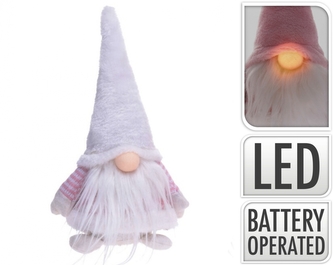 Skřítek s LED světýlkem 30 cm, bílý