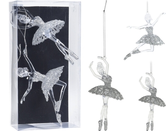 Závěsná dekorace Baletka stříbrná s/2