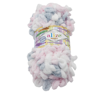 Příze PUFFY color - bílá, šedá, světle růžová - 100g / 9 m