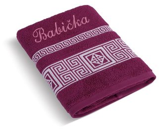 Froté ručník řecká kolekce se jménem BABIČKA - vínová - 50x100 cm