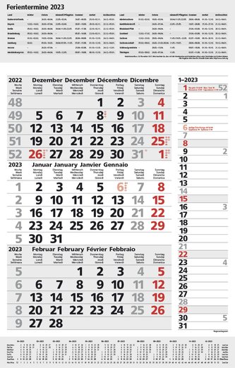 3-Monats-Planer Combi Grau 2023