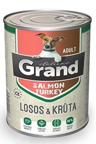 GRAND konz. deluxe pes  losos a krůta adult 400g