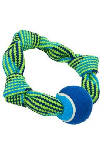 Hračka pes Bungee Kruh Double s tenisákem mod/z 20cm