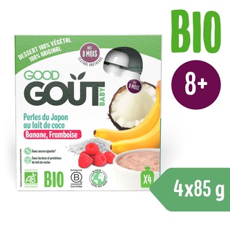 Good Gout BIO Kokosový dezert s tapiokou, malinou a banánem (4x85 g)