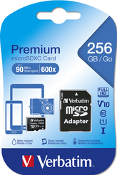 Paměťová karta "Premium", microSDXC, 256GB CL10/U1, s adaptérem, VERBATIM