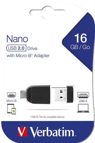 VERBATIM Store 'n' Stay NANO 16GB USB 2.0 + OTG adapter černá