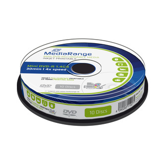 MEDIARANGE DVD-R 8cm 1,4GB 4x spindl 10pck/bal Inkjet Printable