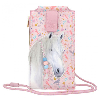 Pouzdro na krk Miss Melody, Růžové s potiskem, plastická hlava koně