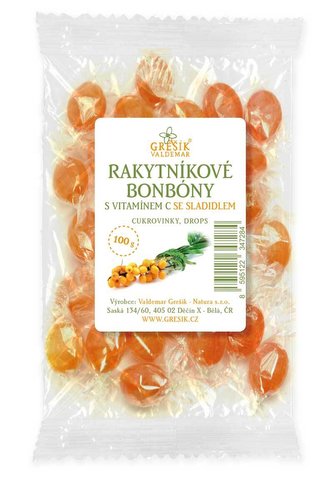 Grešík Rakytníkové bonbóny s vitamínem C se sladidlem 100 g
