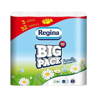 Toaletní papír Big Pack Regina 32 ks - bílý, 3 vrstvy, 100 % celulóza - heřmánek